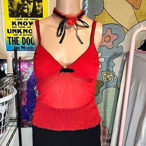 Y2K Xhiliration Mesh Polka Dot Ribbon Tank Top